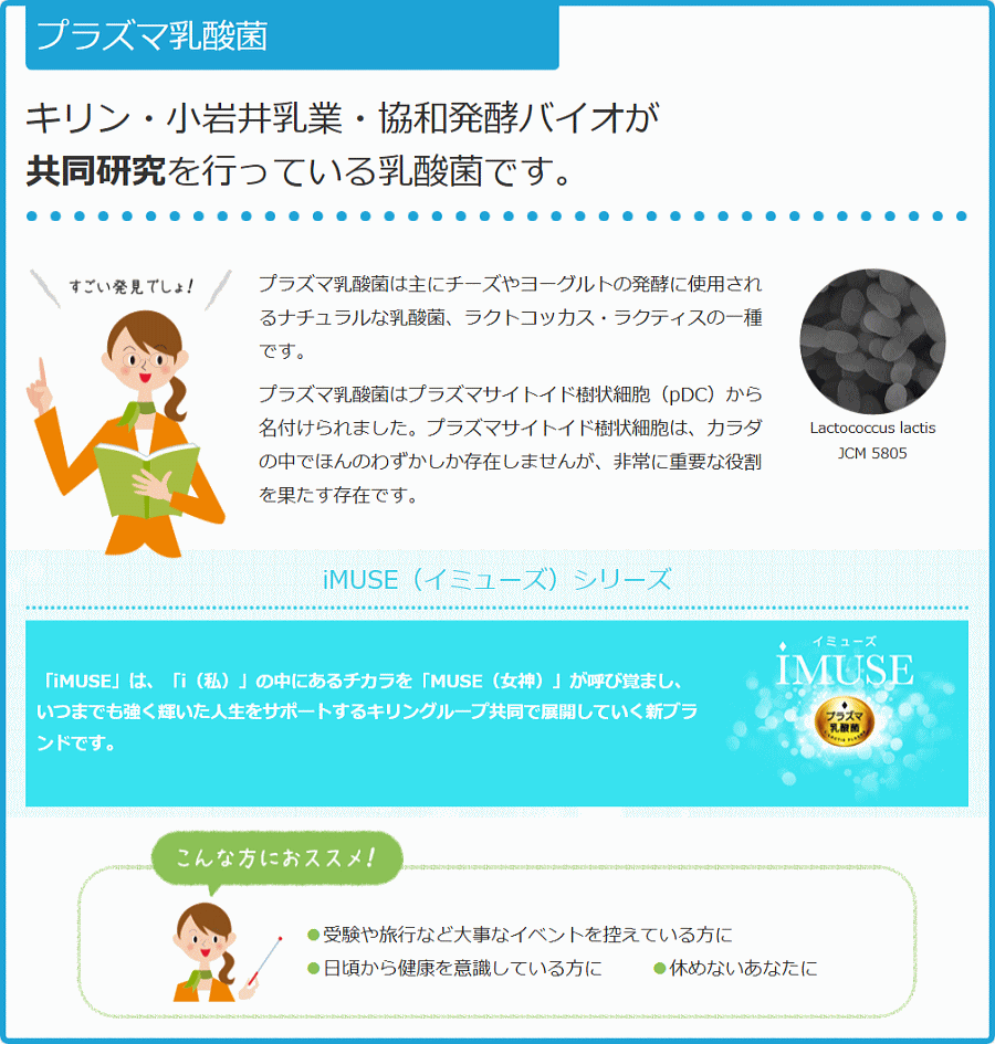 プラズマ乳酸菌は主にチーズやヨーグルトの発酵に使用されるナチュラルな乳酸菌、ラクトコッカス・ラクティスの一種です。プラズマ乳酸菌はプラズマサイトイド樹状細胞（pDC）から名付けられました。プラズマサイトイド樹状細胞は、体の中でほんのわずかしか存在しませんが、非常に重要な役割を果たす存在です。